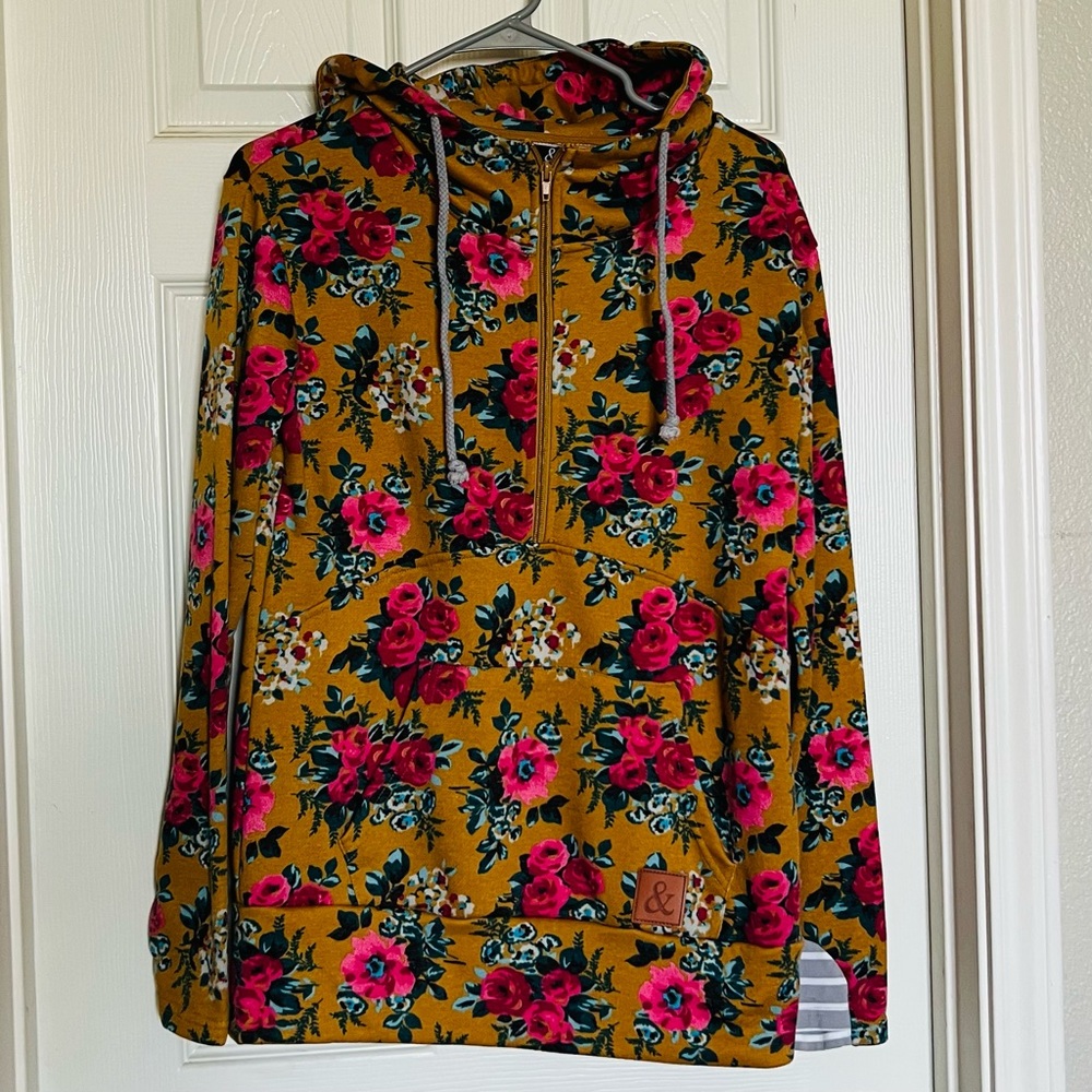 Ampersand Ave. Half-zip hoodie - Mustard Floral (Bee’s Knees)